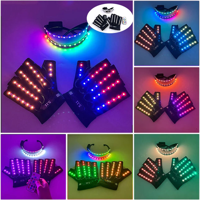 1Set Luminous Glasses Remote Control LED Glasses With Gloves Men Women Party Performence Props Glowing Glasses Festival Supplies