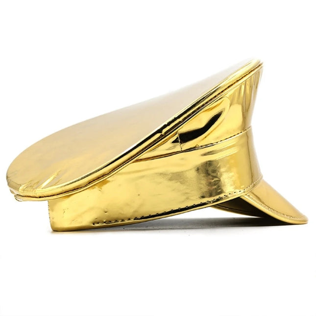 Shimmering Captain Hat for Adult Glitter PatentLeather Cap for Bachelorette Party Music Festival Carnivals Costume Hat