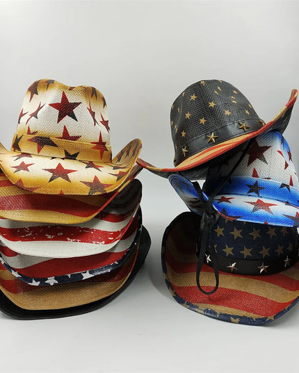 Army Green Camo Cowboy Hat Straw Hat Star Jazz Straw Hat Panama Paper Grass Western United States Cowboy Hat Fashion Travel
