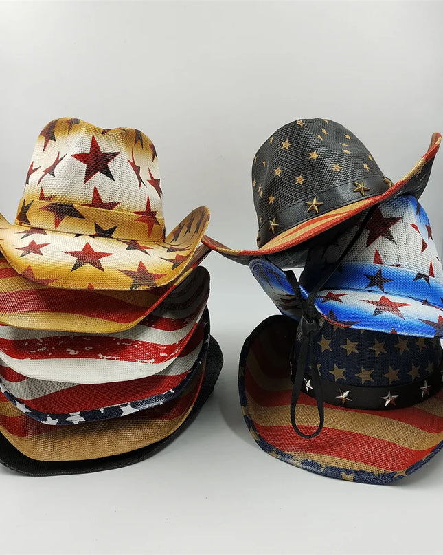Army Green Camo Cowboy Hat Straw Hat Star Jazz Straw Hat Panama Paper Grass Western United States Cowboy Hat Fashion Travel
