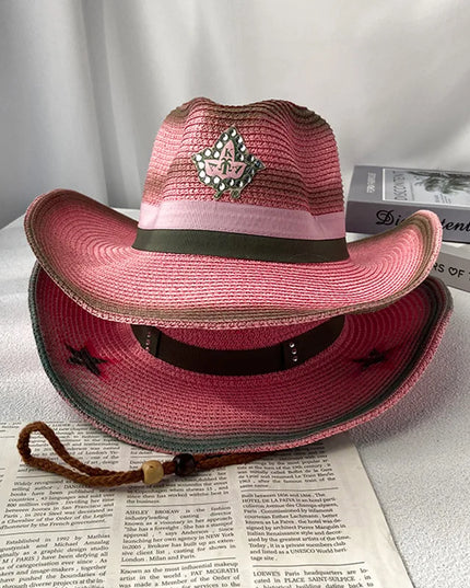 Army Green Camo Cowboy Hat Straw Hat Star Jazz Straw Hat Panama Paper Grass Western United States Cowboy Hat Fashion Travel