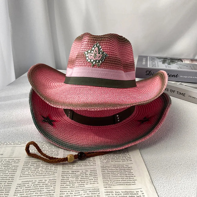 Army Green Camo Cowboy Hat Straw Hat Star Jazz Straw Hat Panama Paper Grass Western United States Cowboy Hat Fashion Travel