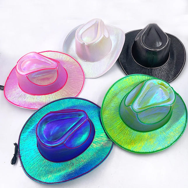 LED Western Cowboy Hat Cowgirl Hat Retro EL Wire Light Brim Jazz Top Hat Bride Cowboy Hat Cosplay Cowboy Costume For Women Men