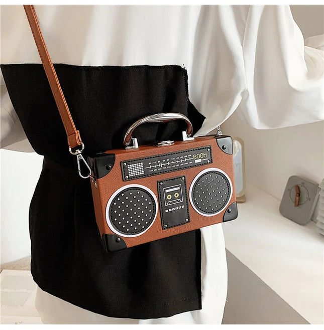 3 Color Vintage Versatile Creative Radio Unisex Satchel Metal Punk Shoulder Bag Nostalgia Small Square Bag for women men grils