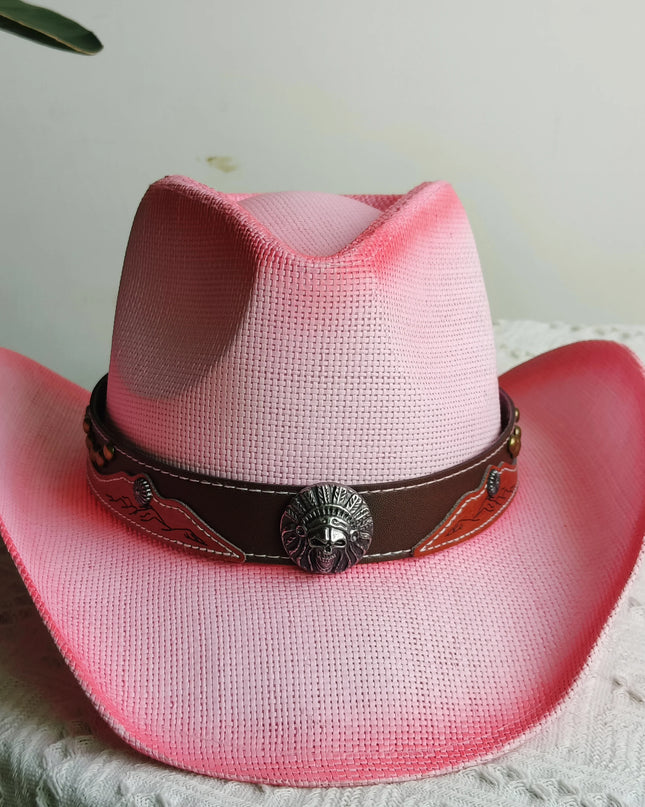Hand-painted Western Cowboy hat Bronze green hat for men women Large Brim stiff straw hat summer sombrero vaquero hombreковбойс