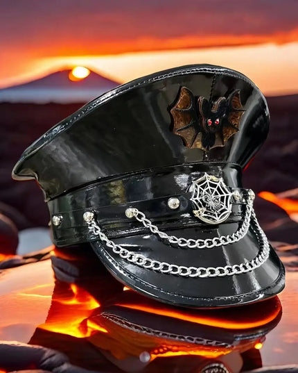 Burning Man Multi-style Black Halloween Steampunk with Chain Spider Web Skull Studded Cap Halloween Hat Hallloween decorations