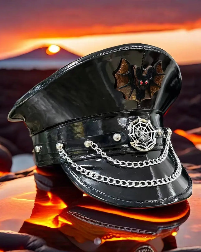 Burning Man Multi-style Black Halloween Steampunk with Chain Spider Web Skull Studded Cap Halloween Hat Hallloween decorations