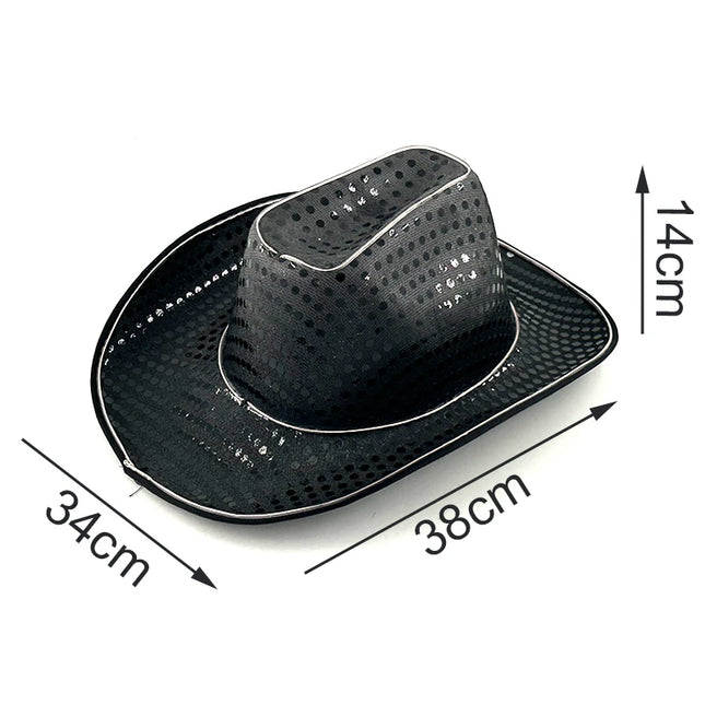 LED Western Cowboy Hat Cowgirl Hat Retro EL Wire Light Brim Jazz Top Hat Bride Cowboy Hat Cosplay Cowboy Costume For Women Men