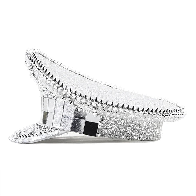 New Women men steampunk Military Hat Sergeant Captain Hat Luxury Rhinestone Festival Birthday Part Hen Do Hat Can Customize