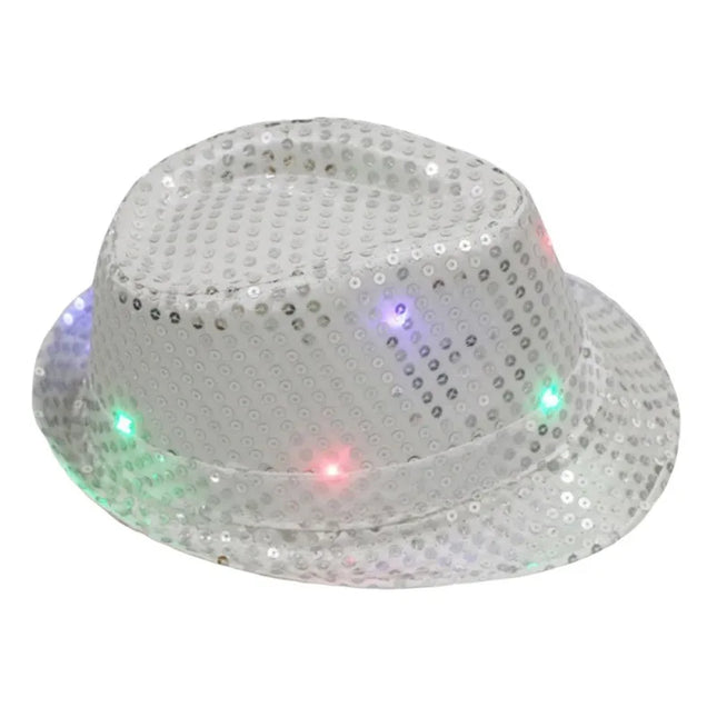 New Colorful Led Luminous Jazz Hat Party Carnival Light Up Sequin Hat Adult Glitter Festival Dress Up Cap For Men Women