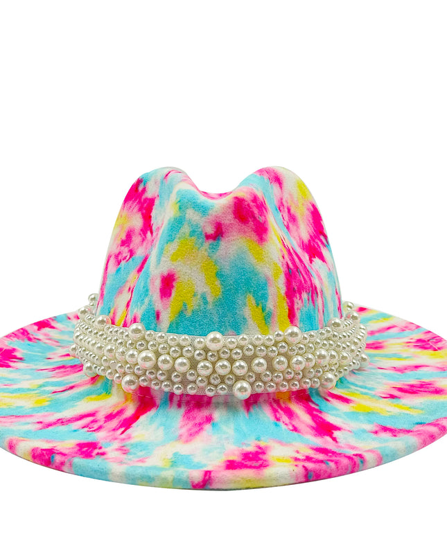 bulk price fedora hat for women Tie dyed hat   3d painted felt hat party hat model photo wide brim panama cap unisex cap
