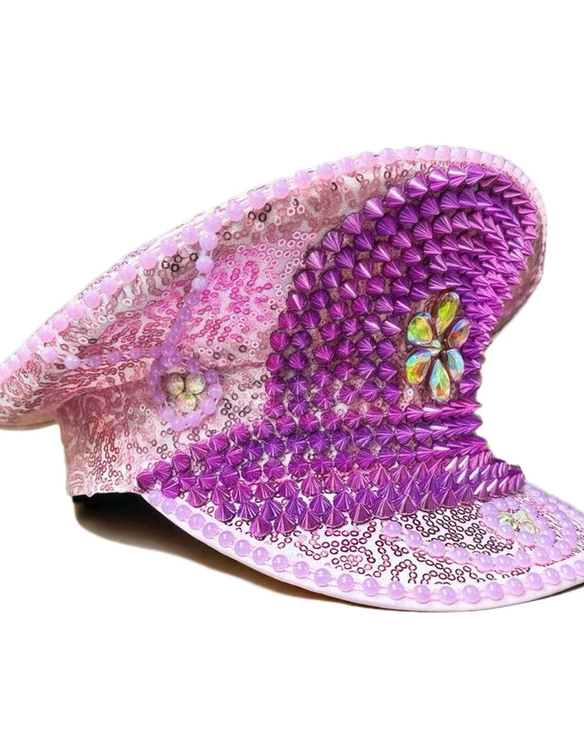 2025 Bling Captain Hat Rhinestone Captains Hat for Men Handmade Steampunk Hat Burning Man Mardi Gras Hats Masquerade HongLuan