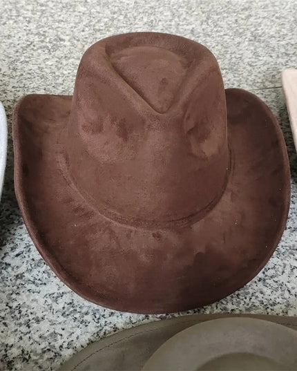 Classic Suede Leather 7.5CM Western Cowboy Women's Fedora Hat Men's Church Jazz Hat Fashion Travel Party Hat Denim Hat 2024