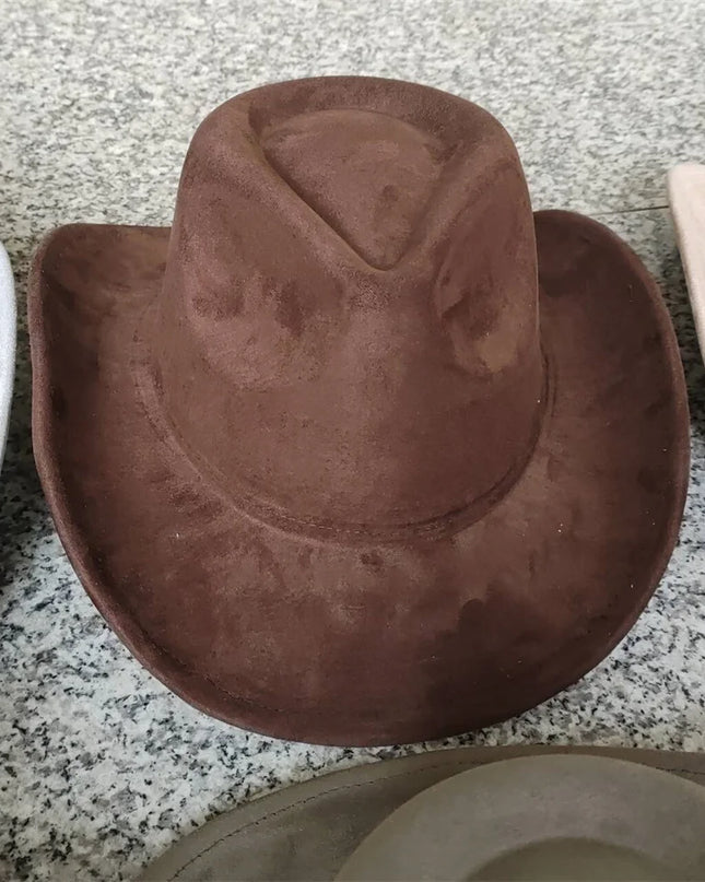 Classic Suede Leather 7.5CM Western Cowboy Women's Fedora Hat Men's Church Jazz Hat Fashion Travel Party Hat Denim Hat 2024
