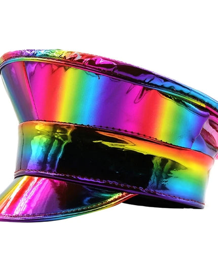 Shimmering Captain Hat for Adult Glitter PatentLeather Cap for Bachelorette Party Music Festival Carnivals Costume Hat