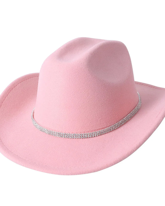 Fashion Rhinestone Girls Cowboy Hat for Women and Men with Shapeable Wide Brim - Felt Cattleman Western Cowgirls Hats Party Hat