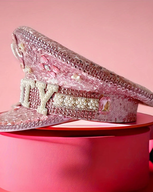 Burning Man Steampunk Captain Hat Diamond Bridal Hat, Burning Man, Pink Heart, Bridal Tiara, Luxury Holiday Party, Festival