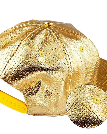 Golden Crocodile Skin Pattern Hip Hop Hat Light Board Skin Flat Edge Baseball Hat Trendy Street Dance Hat