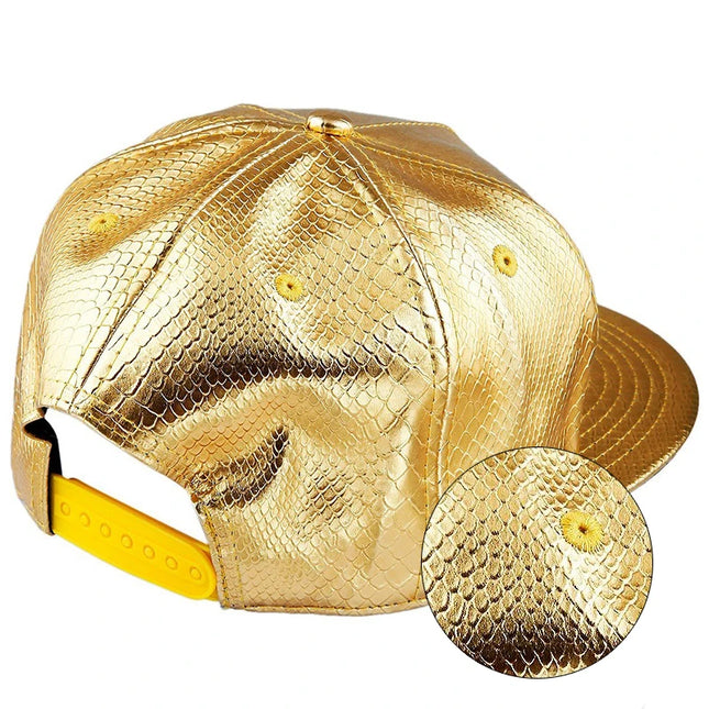 Golden Crocodile Skin Pattern Hip Hop Hat Light Board Skin Flat Edge Baseball Hat Trendy Street Dance Hat