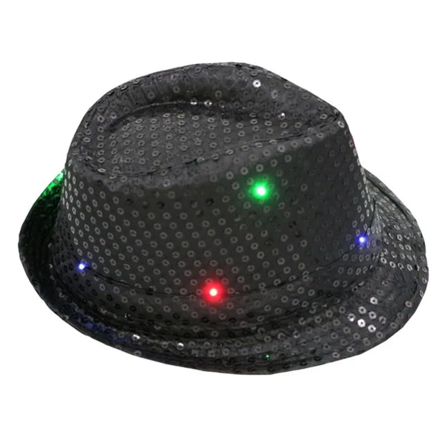 New Colorful Led Luminous Jazz Hat Party Carnival Light Up Sequin Hat Adult Glitter Festival Dress Up Cap For Men Women