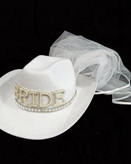 Bride Cowgirl Hat with Veil Novelty Cowboy Hat Summer Beach Hat Cowgirl Hat with Long Veil Western Fancy Dress Accessory