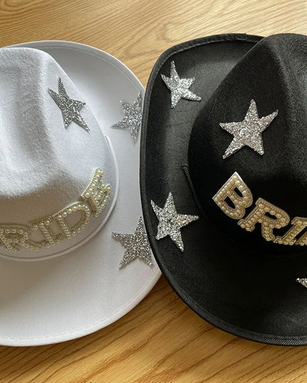 Western Cowboy Hat Bride Letter Stars Letter Western Cowboy Hat Diamond Tiara Cowgirl Cap Costume Cosplay Party Play Dress Up