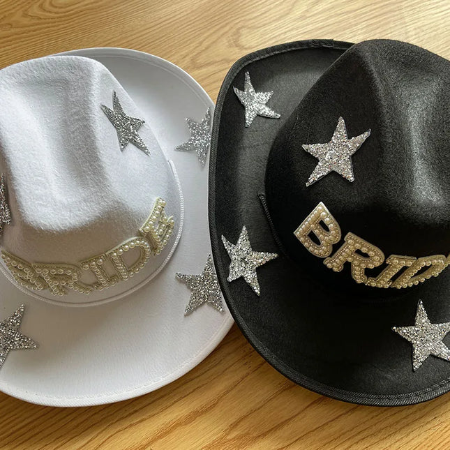 Western Cowboy Hat Bride Letter Stars Letter Western Cowboy Hat Diamond Tiara Cowgirl Cap Costume Cosplay Party Play Dress Up
