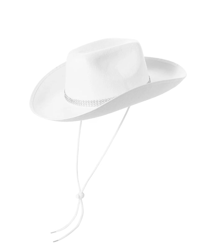Latest Women's Black White Cowboy Hats Wide Brim Rhinestone Cowgirl Hats Women's Girls Cowboy Hats Theme Party