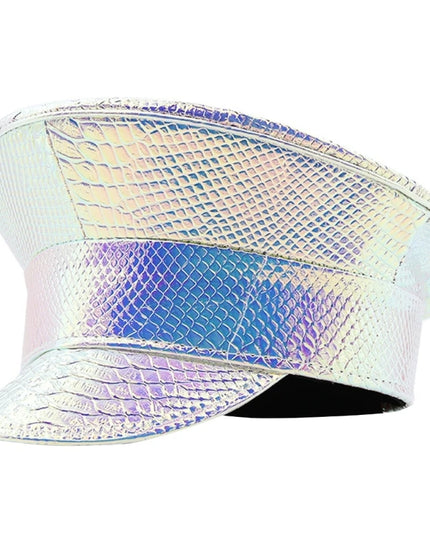 Shimmering Captain Hat for Adult Glitter PatentLeather Cap for Bachelorette Party Music Festival Carnivals Costume Hat