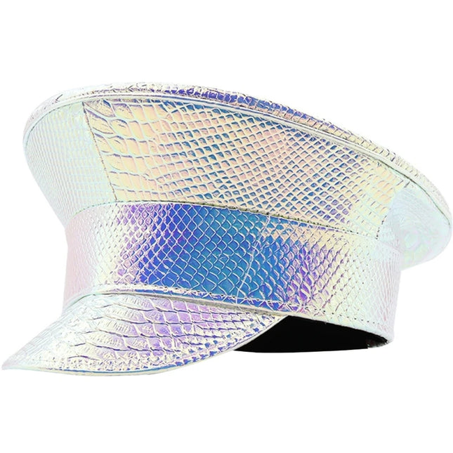 Shimmering Captain Hat for Adult Glitter PatentLeather Cap for Bachelorette Party Music Festival Carnivals Costume Hat