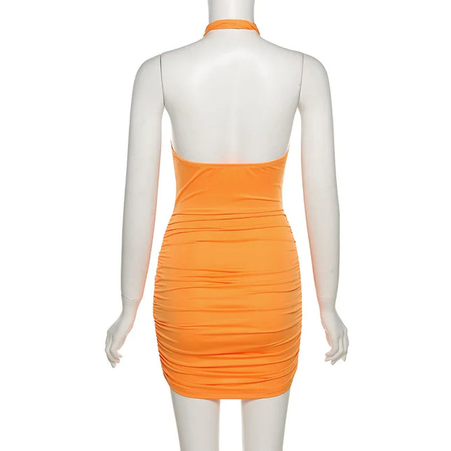 2023 Summer Party Dresses Sexy Elegant Dresses For Women Solid Casual Dress Women Pencil Mini Halter Sleeveless Hollow Dress