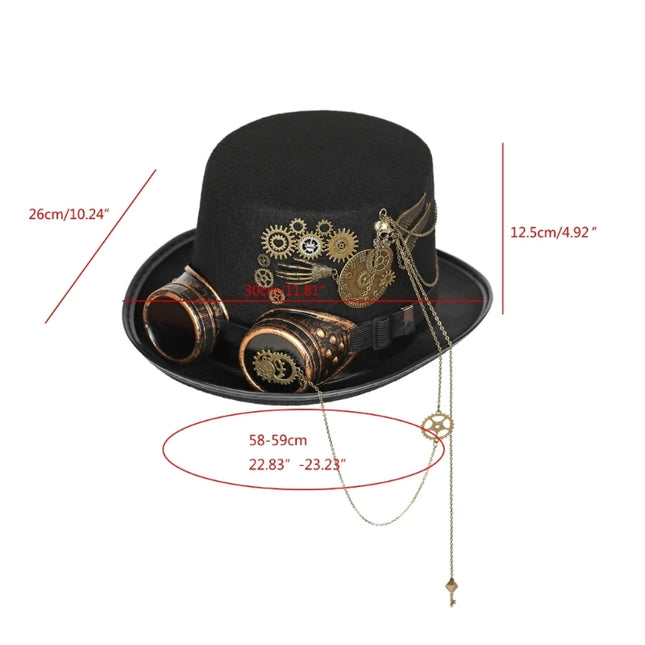 Steampunk Top Hat For Men With Goggles Gay Jazz Hat Bowler Top Hat gay top hat Gay Party Costume Carnival Nightclub
