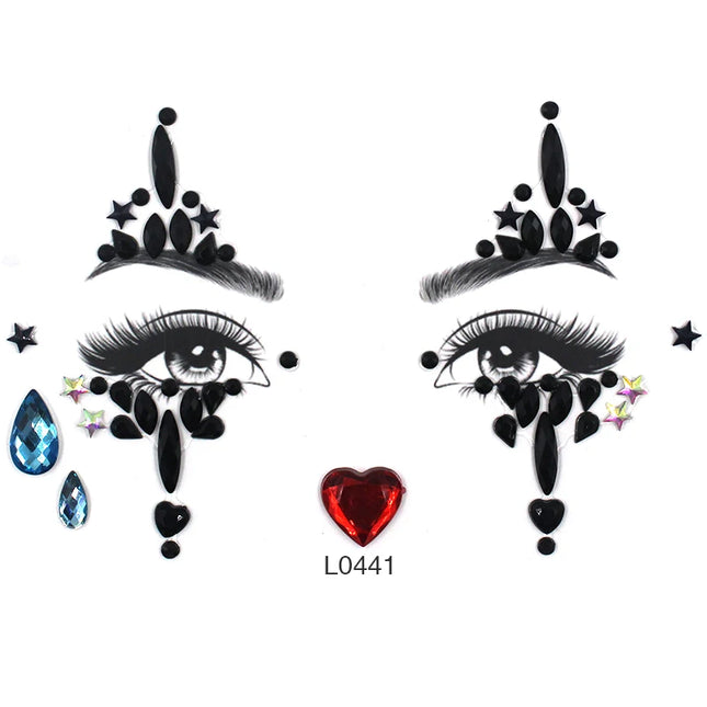 3D Sexy Face Tattoo Crystal Stickers Temporary Tattoos Glitter Fake Tattoo Rhinestones Masquerade Women Party Face Jewels Tattoo