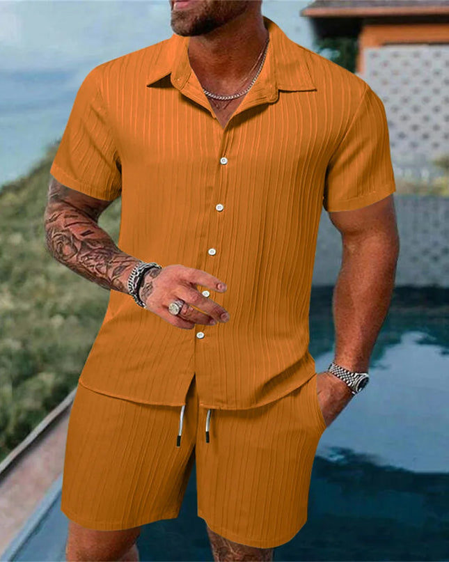 2024 New style Summer Men's Fashion Beach Suit Outdoor Sports Casual Shirt Solid color Loose Short Sleeve Shorts Beach two-piece