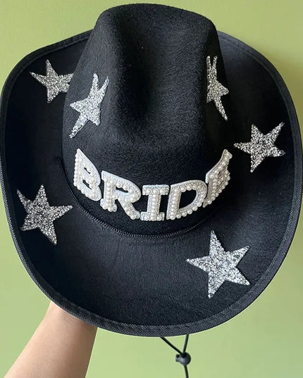 Western Cowboy Hat Bride Letter Stars Letter Western Cowboy Hat Diamond Tiara Cowgirl Cap Costume Cosplay Party Play Dress Up