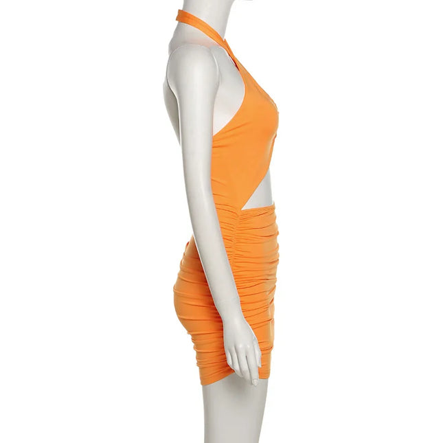 2023 Summer Party Dresses Sexy Elegant Dresses For Women Solid Casual Dress Women Pencil Mini Halter Sleeveless Hollow Dress