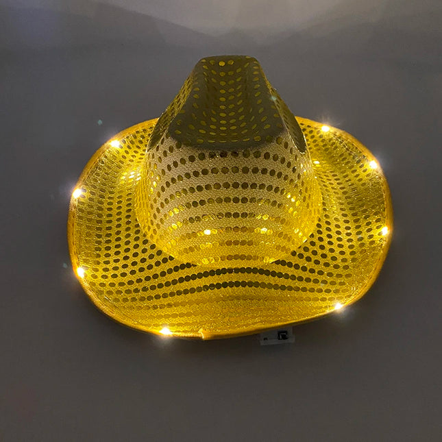 LED Western Cowboy Hat Cowgirl Hat Retro EL Wire Light Brim Jazz Top Hat Bride Cowboy Hat Cosplay Cowboy Costume For Women Men
