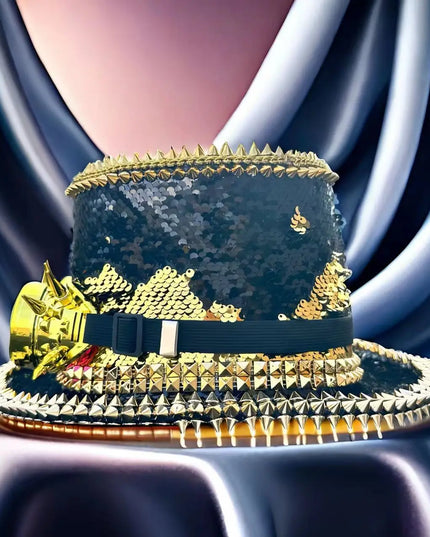 Halloween Hat Steampunk Top Hat Sequin Cap Bridal Hat Festival Music Party Stage Hat Halloween punk rivet Party Magician