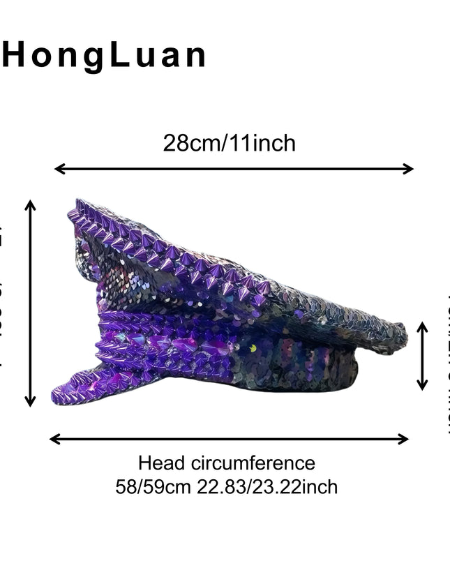 HongLuan Purple Bling Captain Hat Rhinestone for Woman | Steampunk Military Cap for Burning Man Music Festivals Accessories