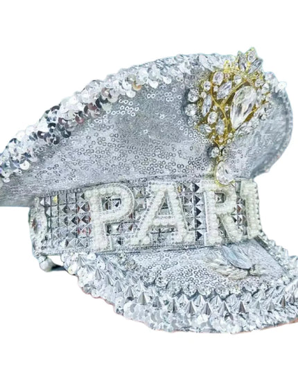 Silver Festival Captain Hat PARTY Unisex Adult Military Cap Sergeant Hat Bride Punk Masquerade Headwear Music Festival Cosplay