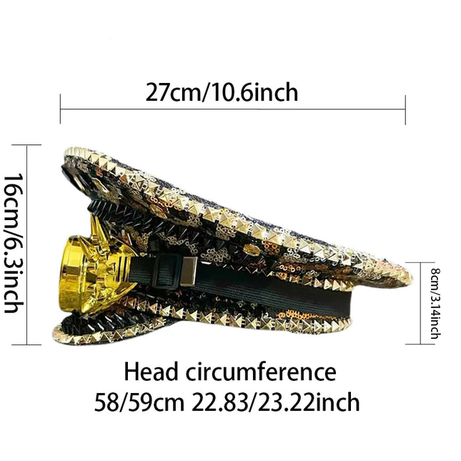 Festival Steampunk Captain Hat with Sequin & Rhinestone | Rave Accessories Cosplay Burning Man Party Hats for Woman