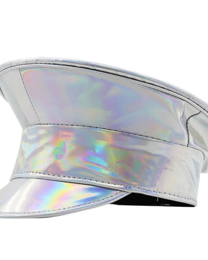 Shimmering Captain Hat for Adult Glitter PatentLeather Cap for Bachelorette Party Music Festival Carnivals Costume Hat