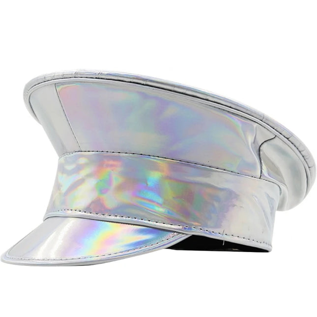 Shimmering Captain Hat for Adult Glitter PatentLeather Cap for Bachelorette Party Music Festival Carnivals Costume Hat
