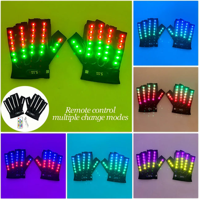 1Set Luminous Glasses Remote Control LED Glasses With Gloves Men Women Party Performence Props Glowing Glasses Festival Supplies