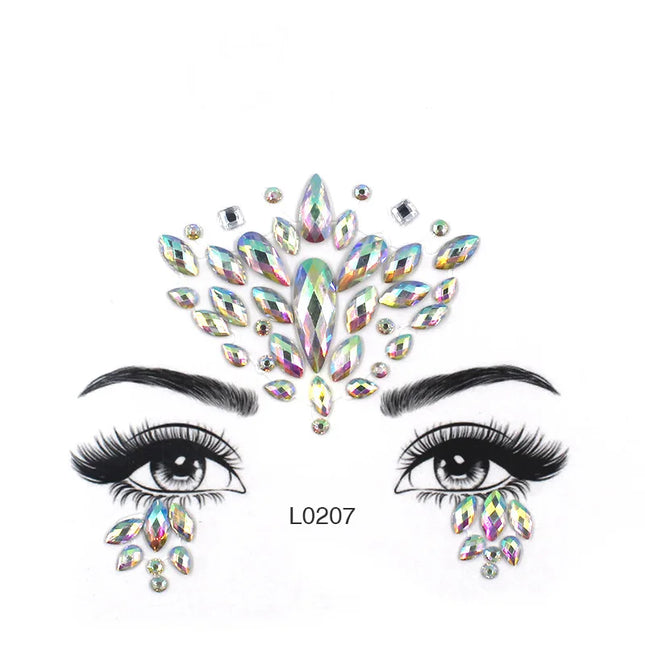 3D Sexy Face Tattoo Crystal Stickers Temporary Tattoos Glitter Fake Tattoo Rhinestones Masquerade Women Party Face Jewels Tattoo