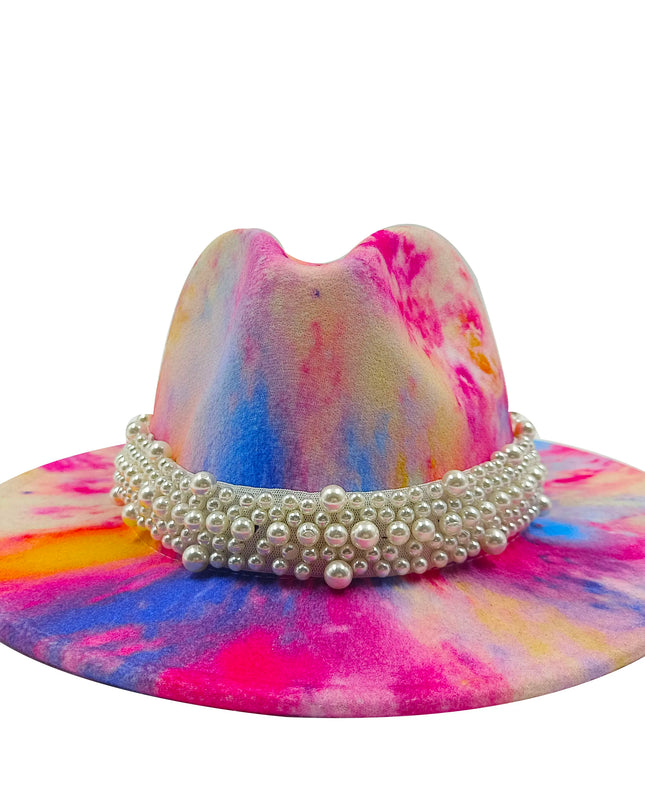 bulk price fedora hat for women Tie dyed hat   3d painted felt hat party hat model photo wide brim panama cap unisex cap