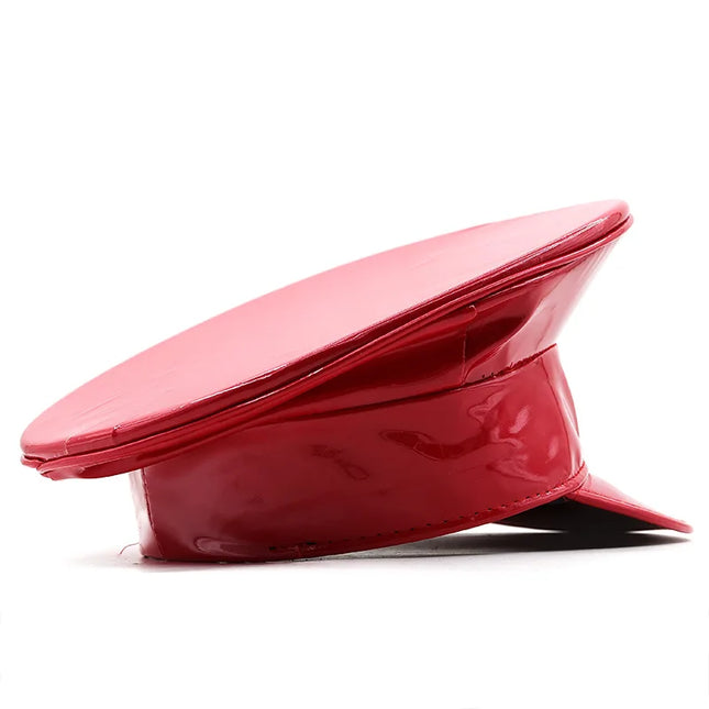 Women Men PU Leather Captain Cap Rainbow Laser Patent Leather Military Hat Prom Performance Bar Cosplay Show Hat Beret Cap