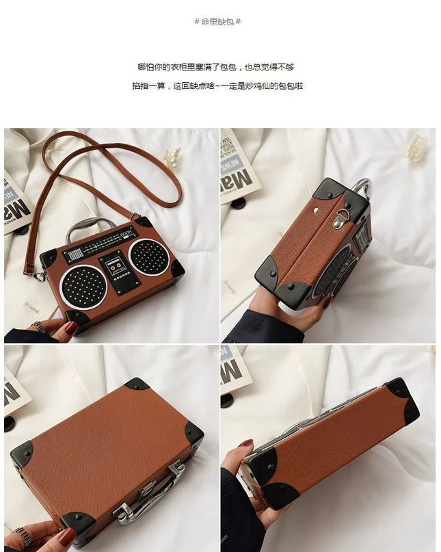 3 Color Vintage Versatile Creative Radio Unisex Satchel Metal Punk Shoulder Bag Nostalgia Small Square Bag for women men grils