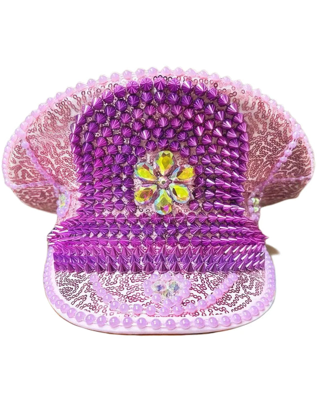 2025 Bling Captain Hat Rhinestone Captains Hat for Men Handmade Steampunk Hat Burning Man Mardi Gras Hats Masquerade HongLuan