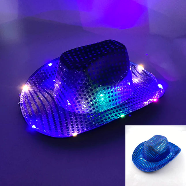 LED Western Cowboy Hat Cowgirl Hat Retro EL Wire Light Brim Jazz Top Hat Bride Cowboy Hat Cosplay Cowboy Costume For Women Men